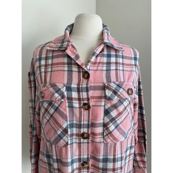 UNBRANDED Flannel Shirt Womens Sz Small Pink Grey Button Down Campcore Cabin - Picture 3 of 5